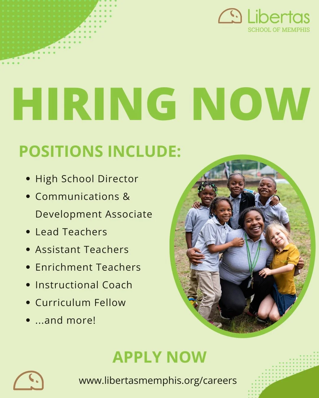 Join our team! Visit www.libertasmemphis.org/careers to explore our current job openings and upcoming roles for the 2026&ndash;27 school year.