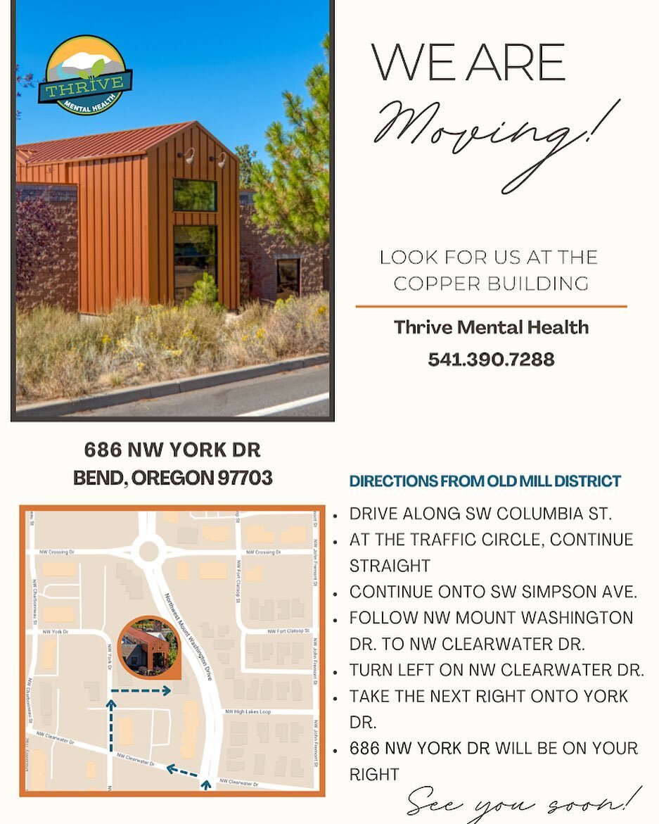 Today is the day!⁣
⁣
We are excited to officially be in one space! ⁣
⁣
The new office address for all appointments is 686 NW York Drive! ⁣
⁣
#mentalhealth #therapy #inbend