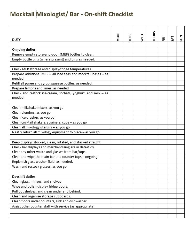 E.g. Checklist SOP