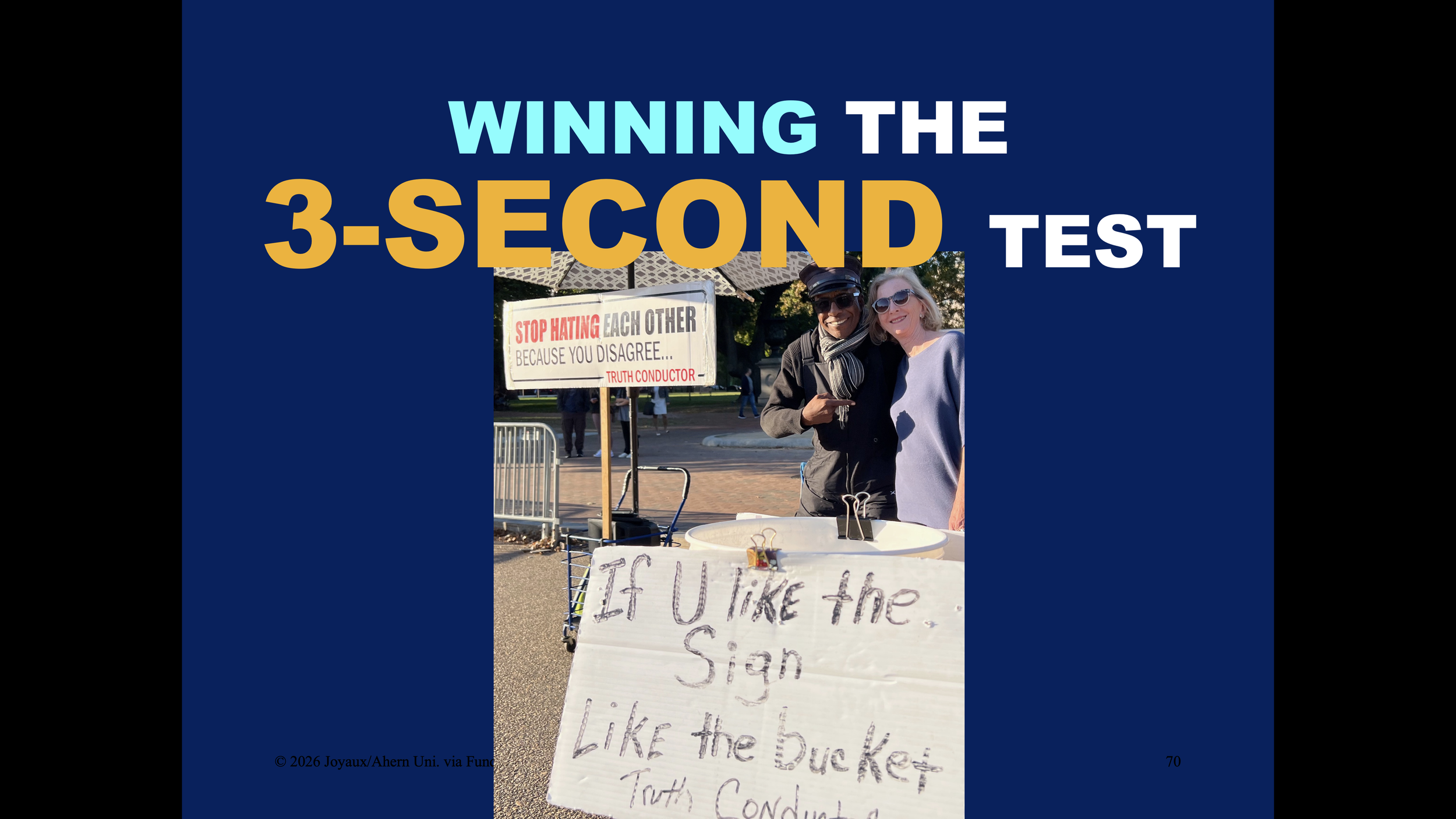 slide with the words "winning the 3-second test" on it