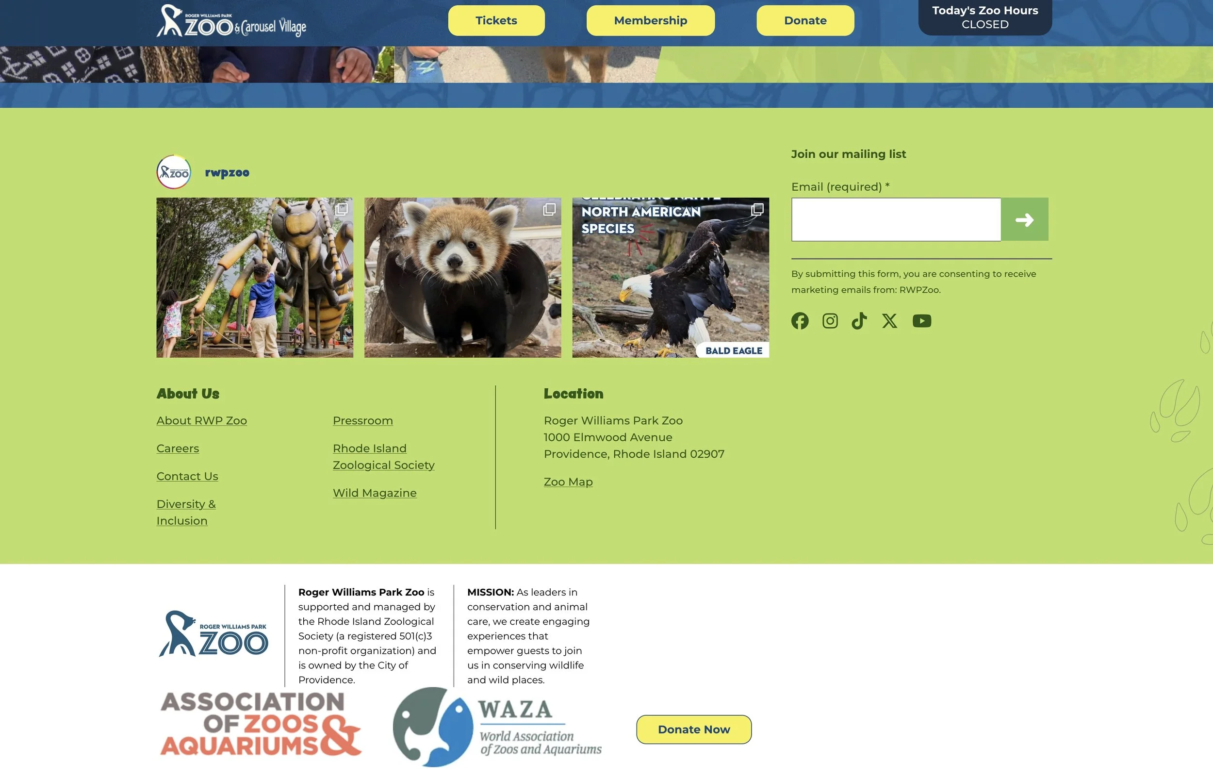 here is the bottom part of the zoo's home page. It has a subscriber box in the footer section. "Join our mailing list."