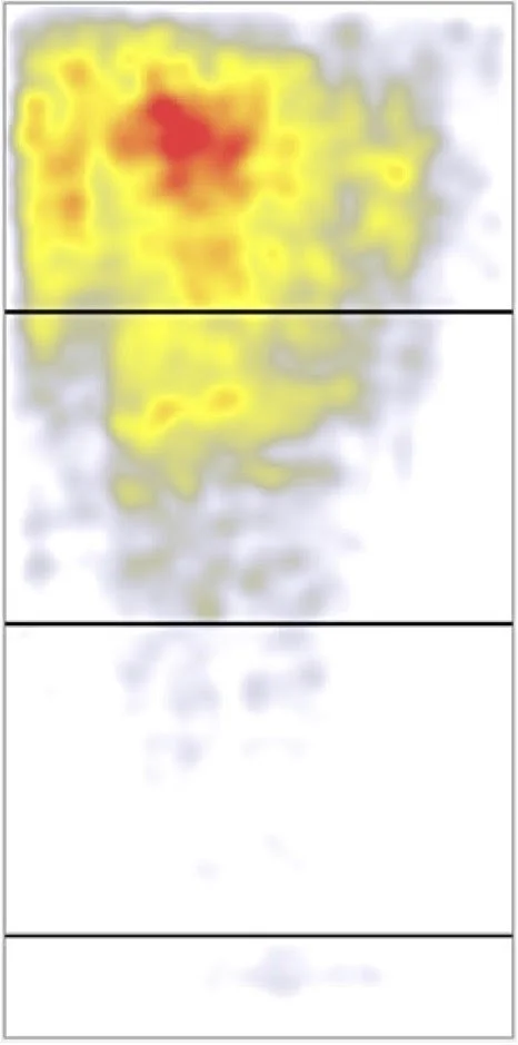 heat map showing that people tend to look at the top left and middle part of the page the most