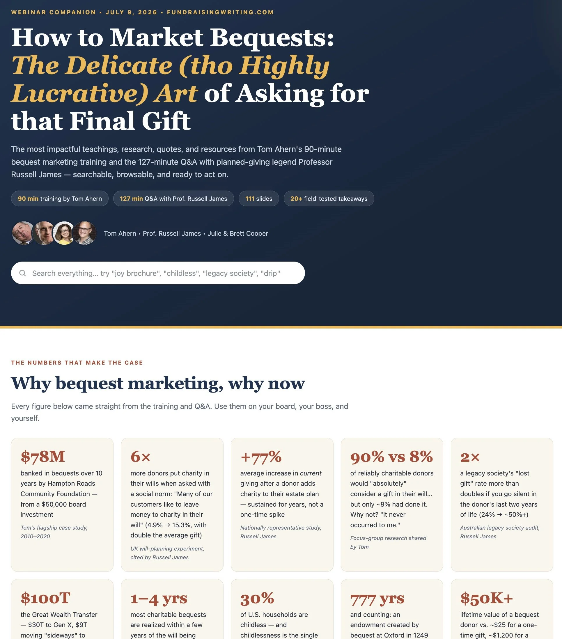 screencapture of resource page "How to Market Bequests" webinar