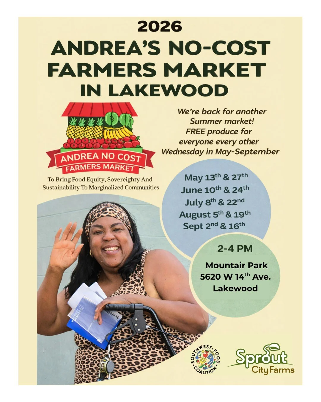 Andrea's No-Cost Market is back! 🙌

Starting Wednesday, May 13th Andrea will be set up in the MAP parking lot every other Wednesday from 2pm-4pm to provide FREE produce!

📣 Help spread the word!