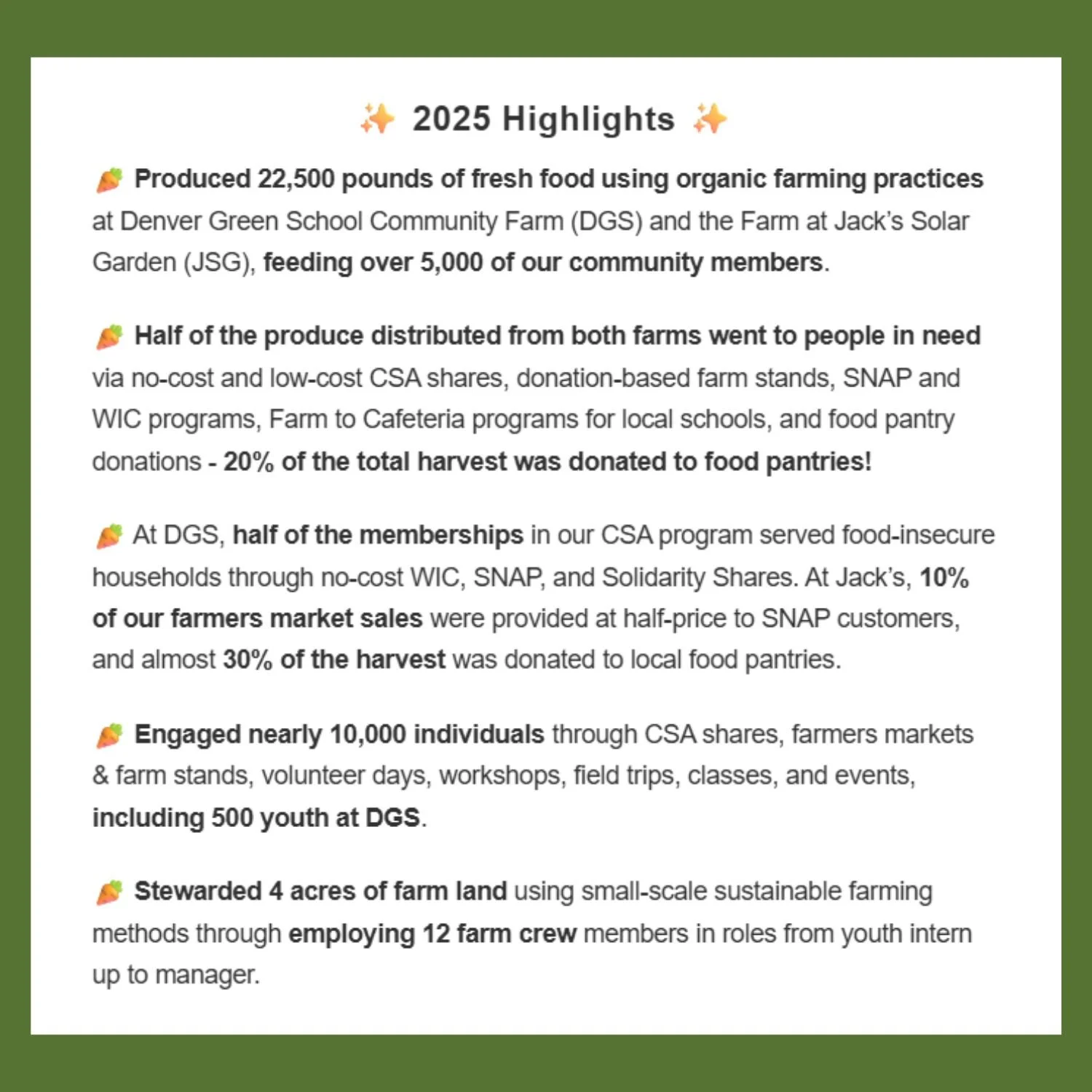 February, 2026 - 🌿Looking Back at 2025, Growing into 2026🌿

2025 highlights, job opportunities, new staff, CSA shares for sale, and more!