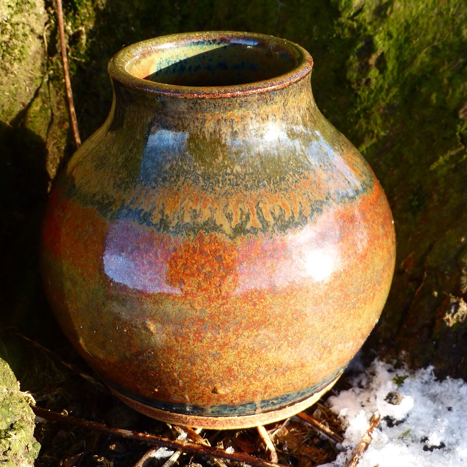 Ironstone and Deep Olive Speckle Glaze Vase