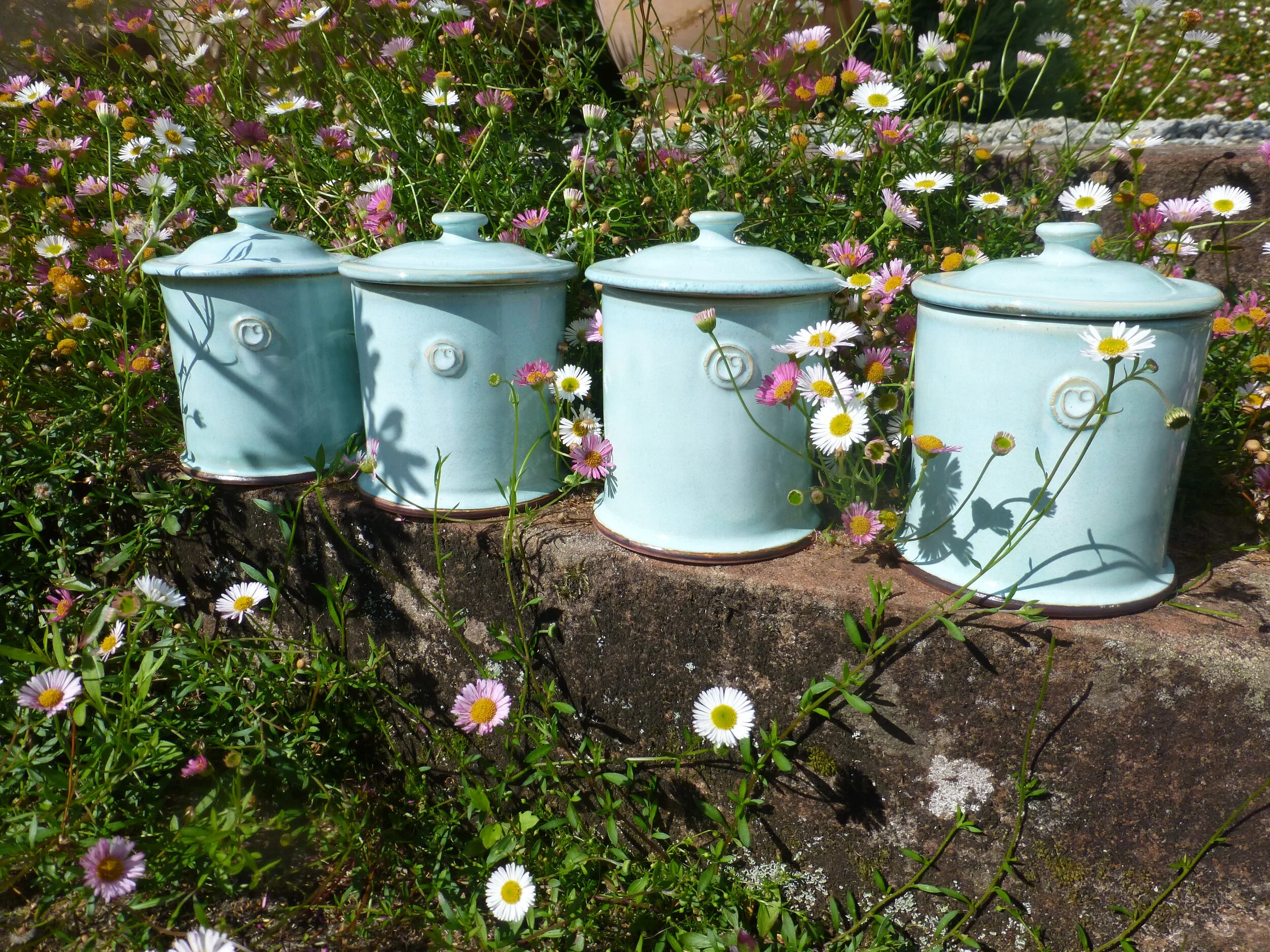 Soft Aqua Glaze Lidded Pots