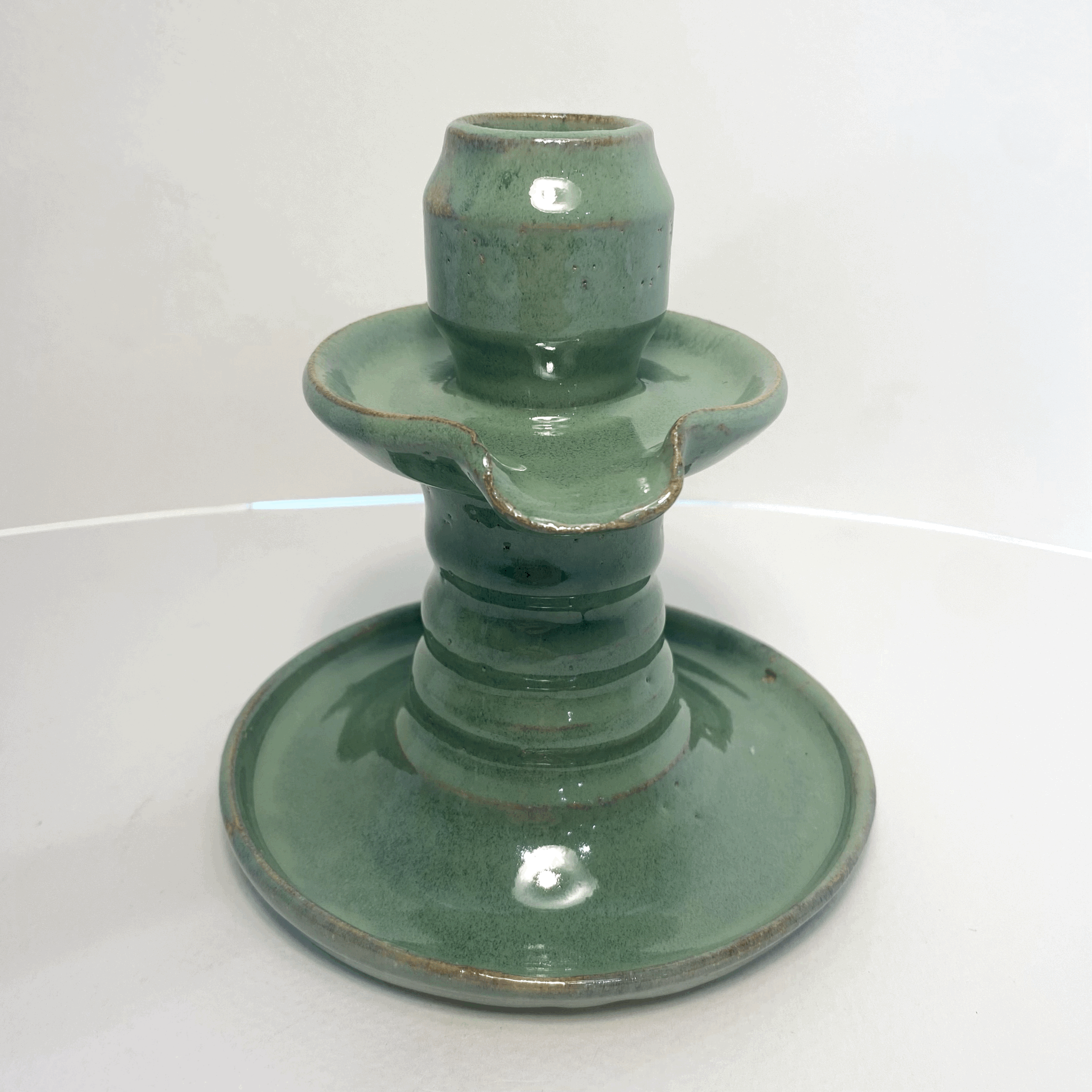 Green Candlestick Holder - stoneware