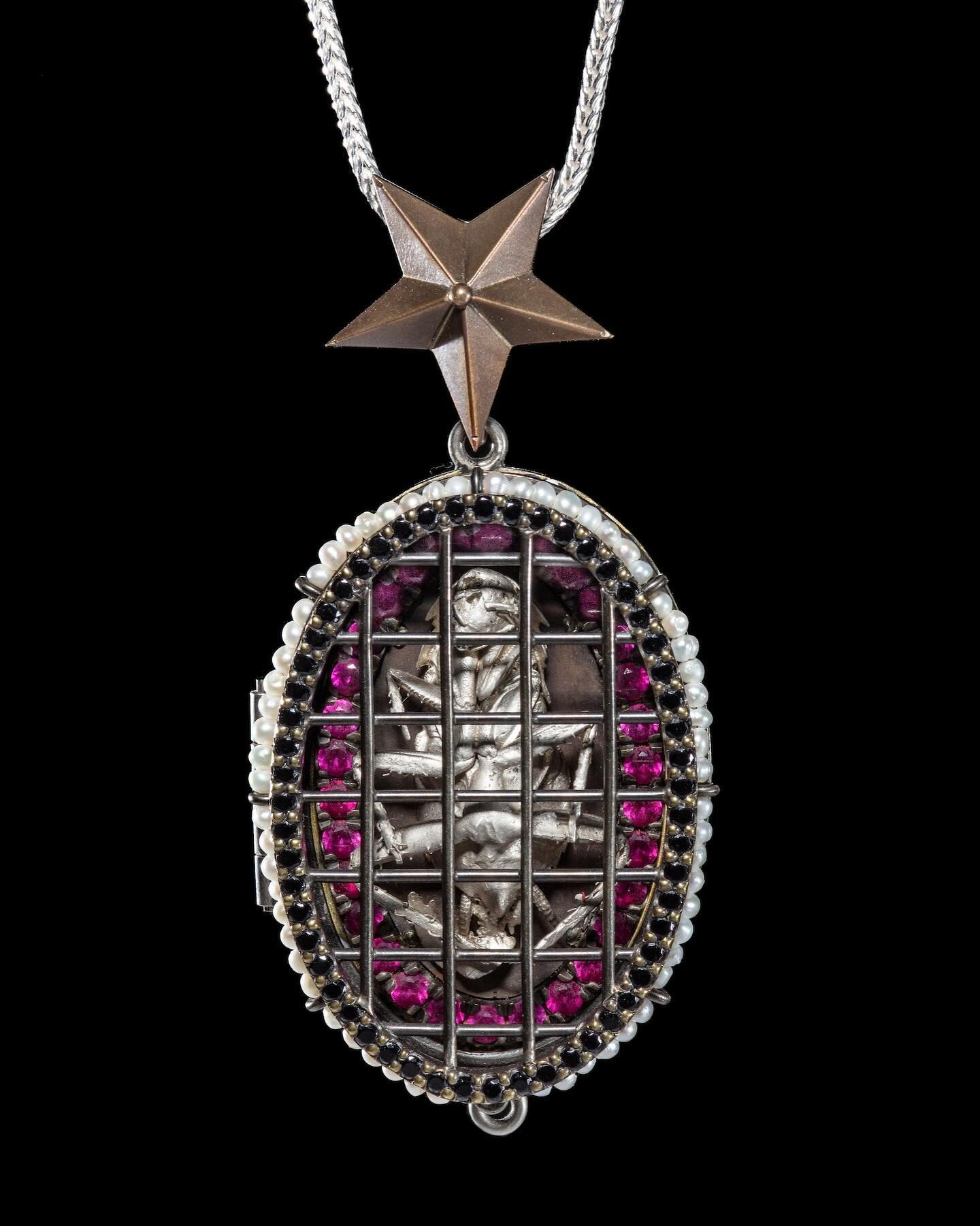 &ldquo;Elegius was Here&rdquo; - Locket Effigy  Brass, Sterling silver, Ruby, CZ, Seed Pearl, Oil.  #artjewelry #locketnecklace #metalsmith #metalsmithing #metalsmithingjewelry #goldsmith #goldsmithing #medievaljewelry #reliquaries #reliquaryjewelry