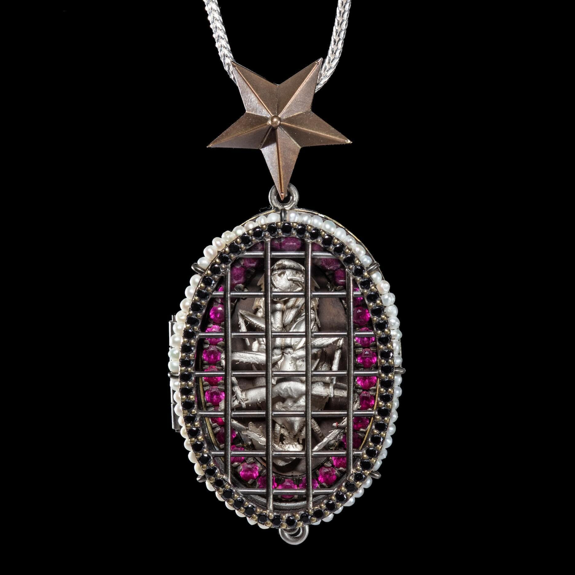 &ldquo;Elegius was Here&rdquo; - Locket Effigy  Brass, Sterling Silver, Ruby, CZ, Seed Pearl, Oil