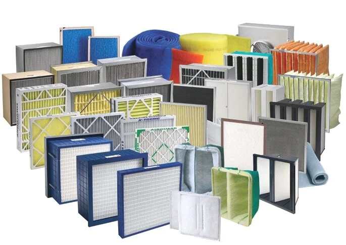 A display of many types of air filers