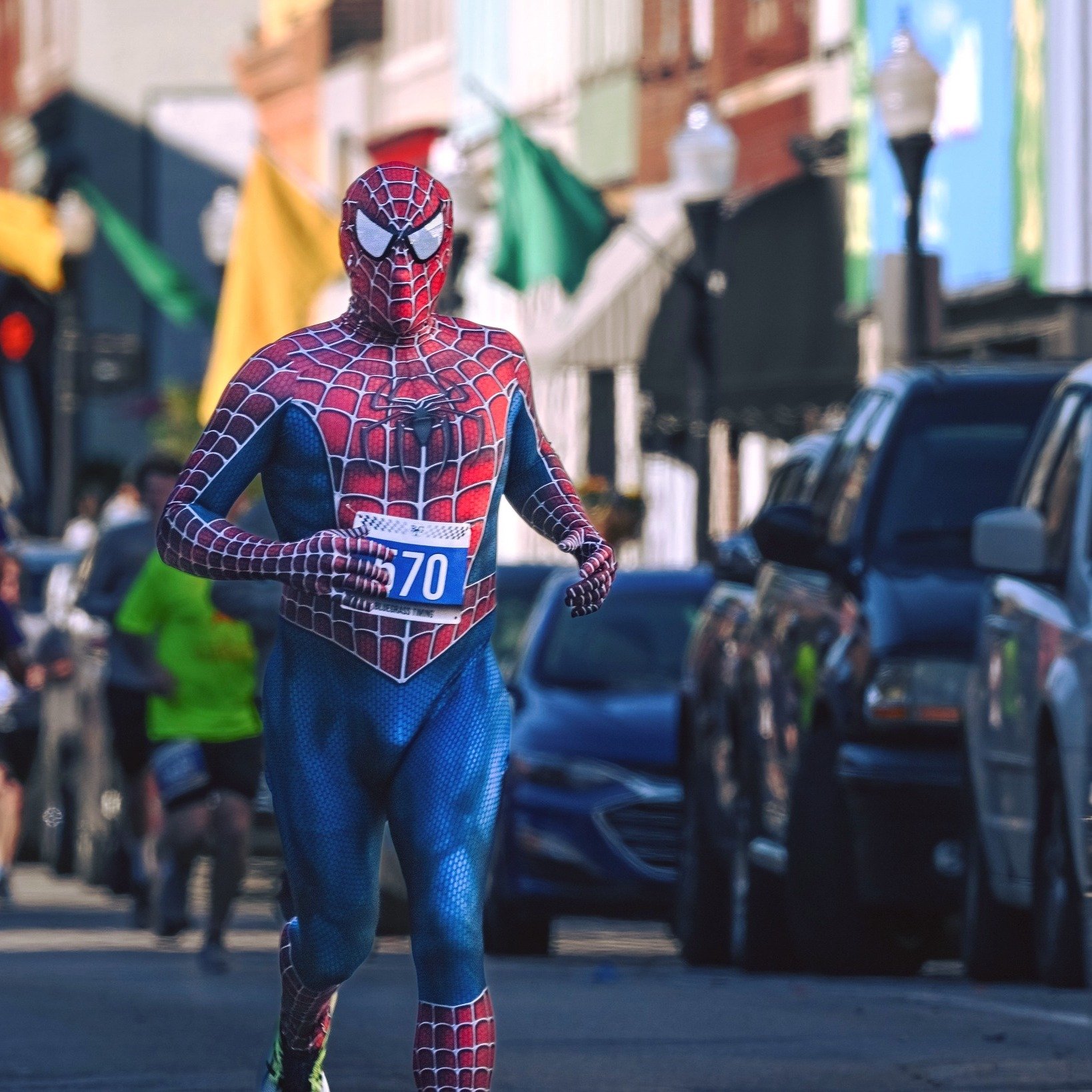 AND SPIDERMAN wins the Tour de Paris 5k presented by @anytimefitnessparisky! 

Congrats to our overall 1st place finisher, Dan Willard, 32, of Paris, Kentucky with a time of 22:23!

2nd Place Male Overall-- Luke Martin, 22, Lexington, Kentucky, 22:49