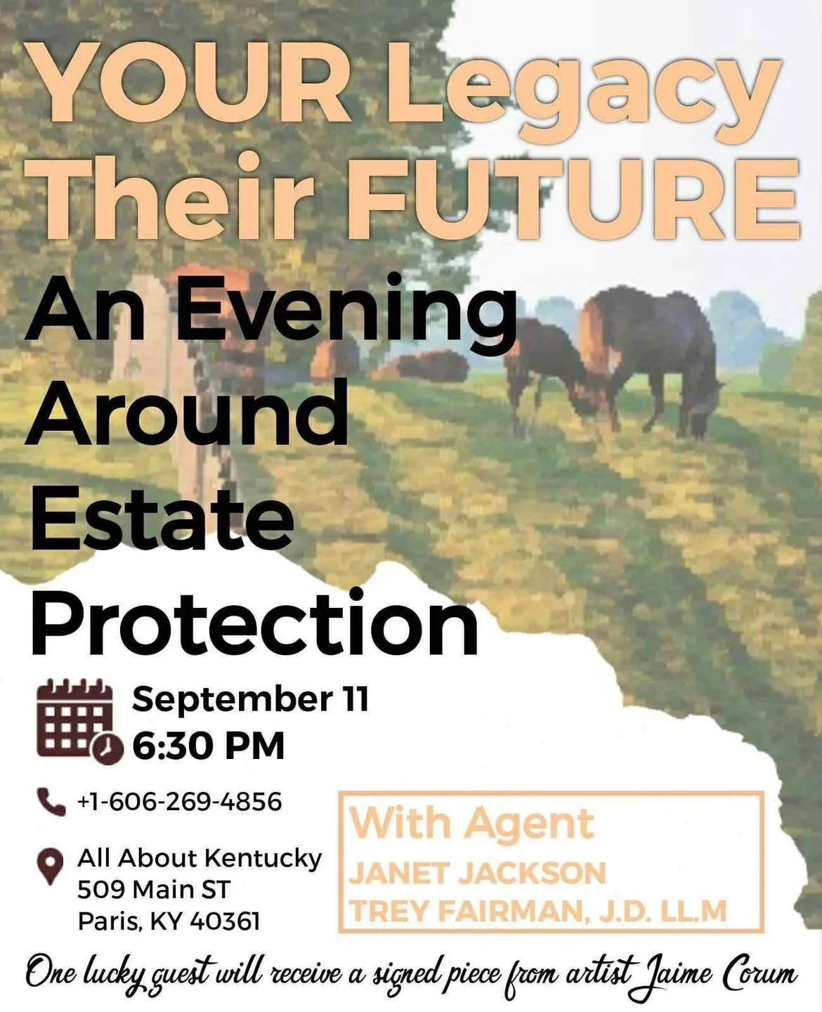 September 11th at 6:30pm!! Don't miss this chance to attend a special event geared toward protecting your legacy!  Agent Janet Jackson is offering a special evening of information and learning about estate planning and protection.  Hosted by @allabou