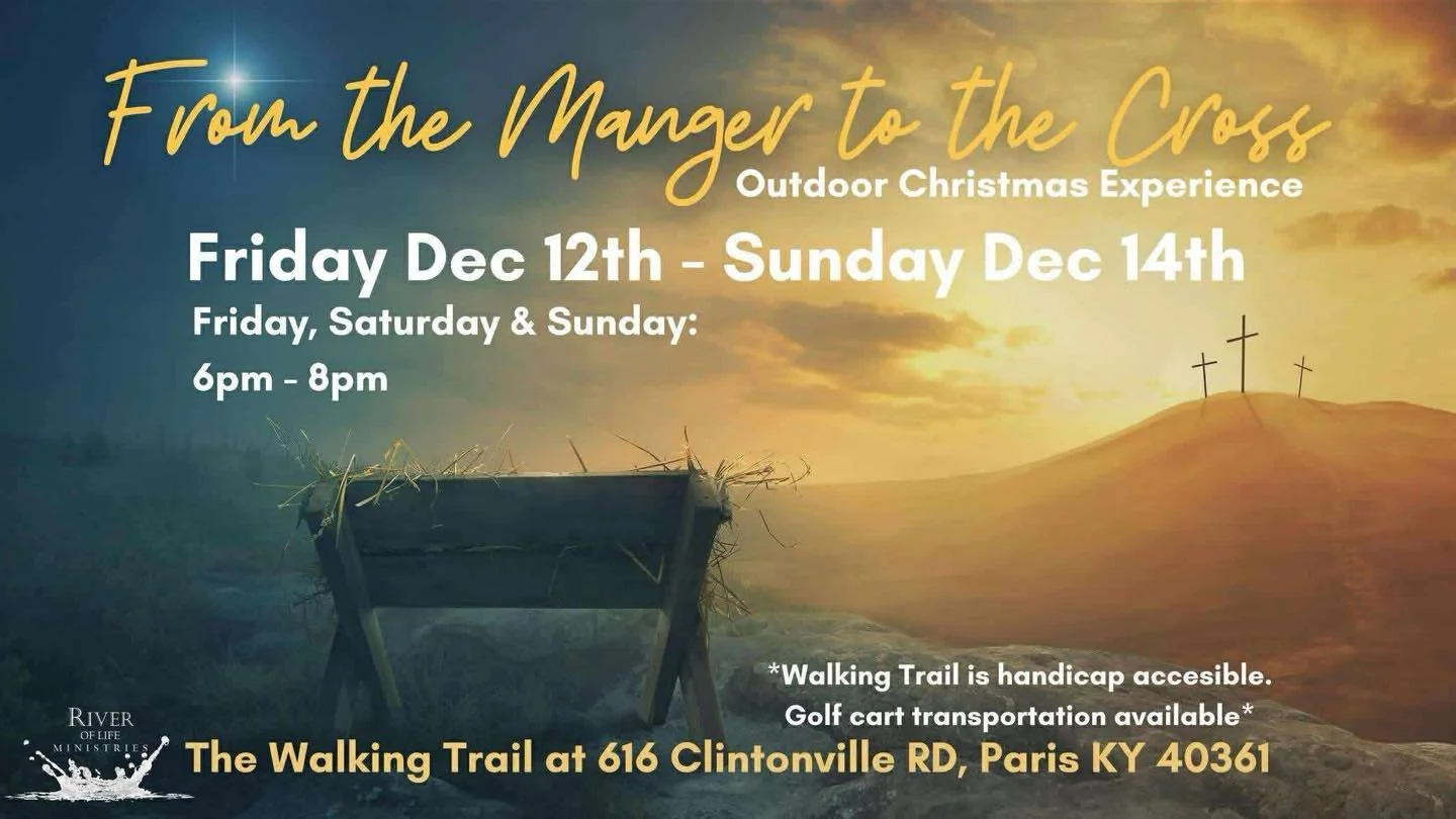 You&rsquo;re invited to From the Manger to the Cross by River of Life Ministries, an outdoor, walk-through Christmas event that brings the story of Jesus to life. Guests will journey along the walking trail and experience ten live scenes portrayed by
