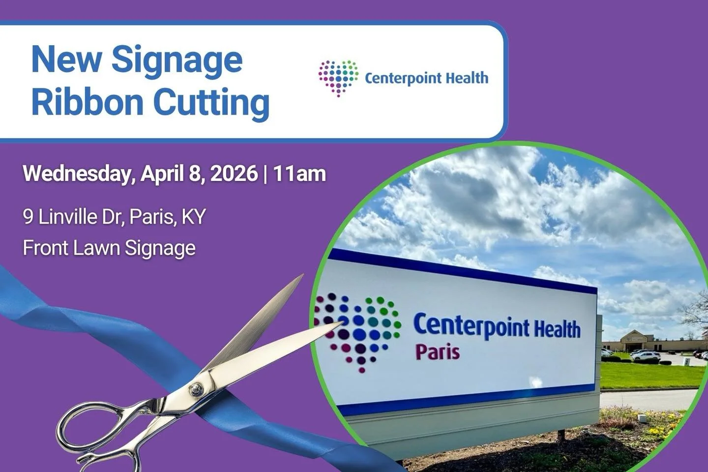 You&rsquo;re invited to join us tomorrow as we celebrate an exciting new chapter for our local healthcare community!

Centerpoint Health &ndash; Paris (formerly Bourbon Community Hospital) will be unveiling their new signage and branding, and we&rsqu