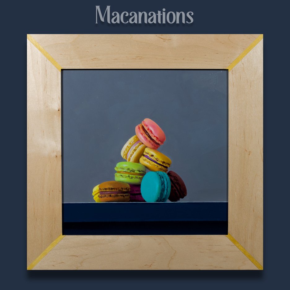Macanations
12x12 - oil on panel - $2350
Frame: Custom Maple
with Canary Wood Splines