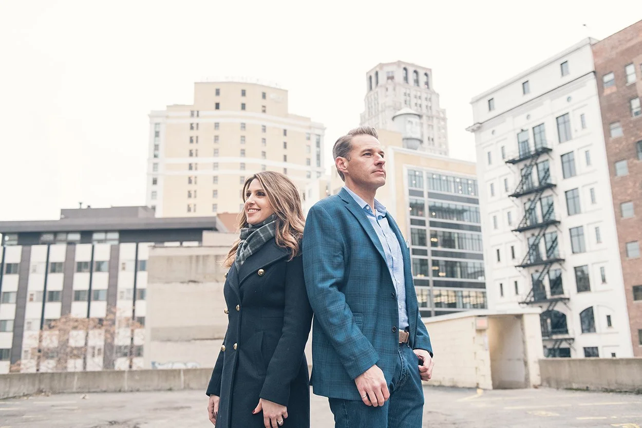 Engagement photography in Detroit capturing atmosphere.