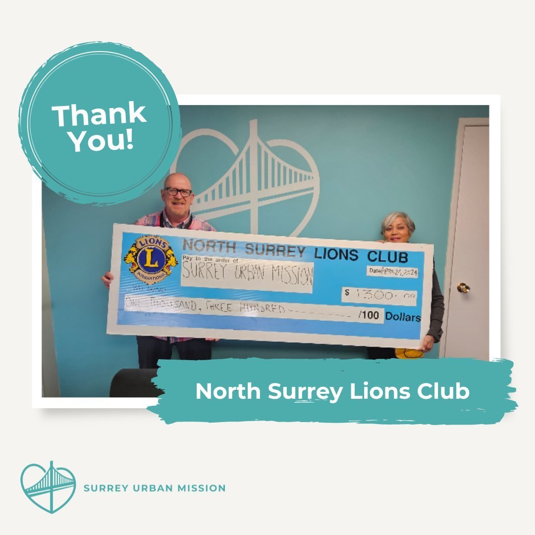 Grateful for the generosity of Donna Bissessar and the North Surrey Lions Club! 🦁 Donna presents SUMS CEO Jack O'Halloran with a donation check of $1300.00, a testament to their commitment to supporting our community. Thank you for making a differen