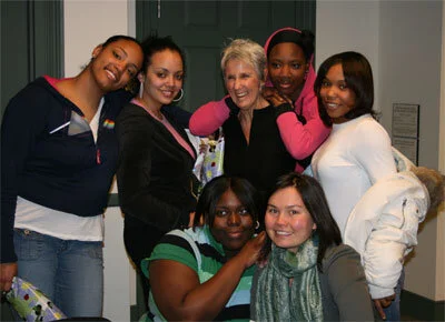 Sharon with ex-residents and former director at the 2005 Artwell reading in Torrington.