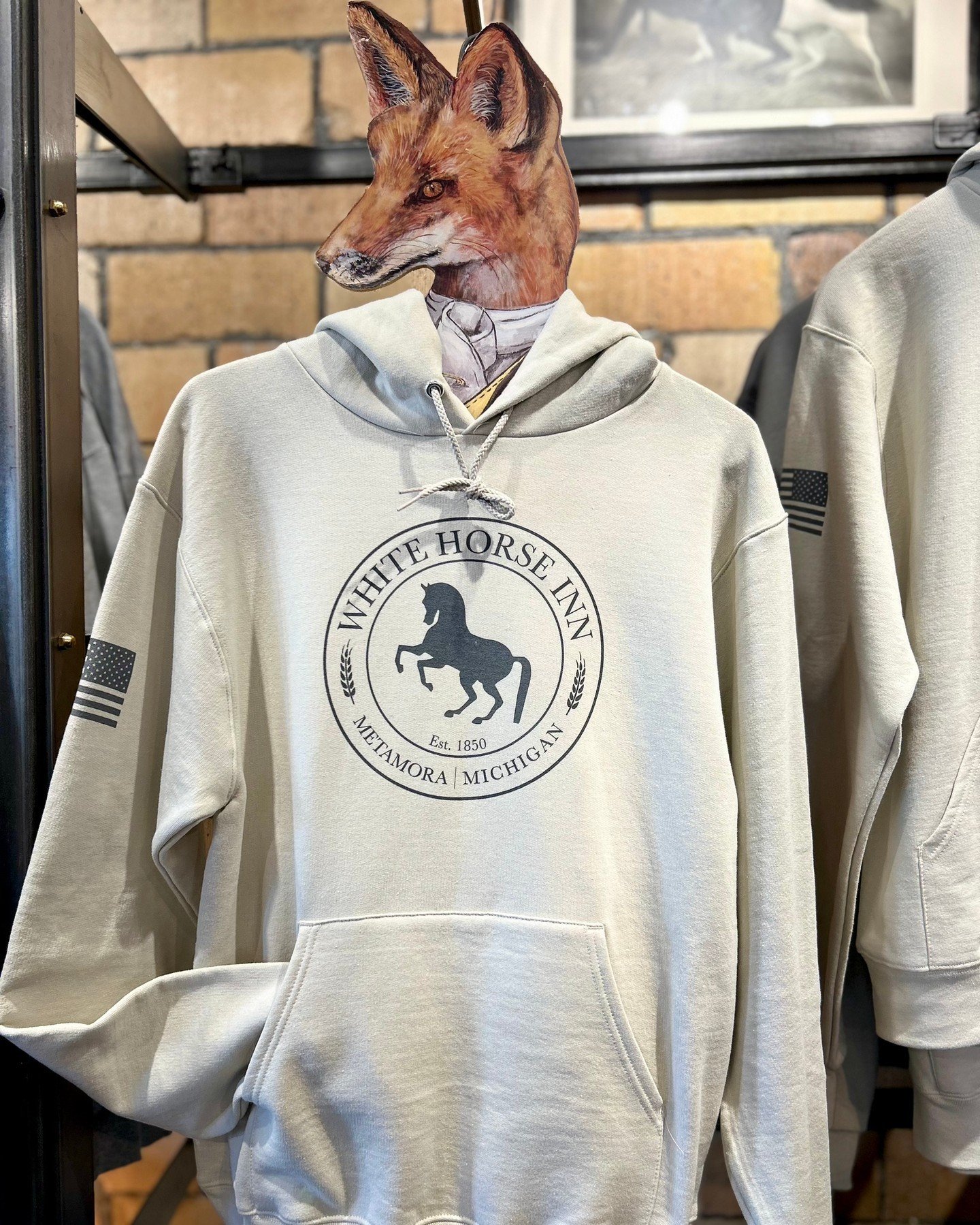 We are loving the newest @whitehorseinnmetamora sweatshirt design! It is also available in gray and navy.