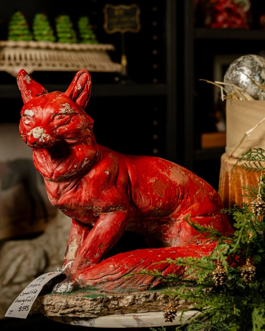 🦊 This vintage cement fox has weathered charm and bold red coloring that feels just right for the season ahead. A statement piece with personality &mdash; and history &mdash; you won&rsquo;t find anywhere else.