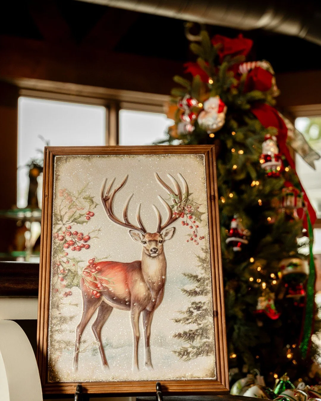 This glittered deer artwork captures the quiet beauty of winter. ❄️