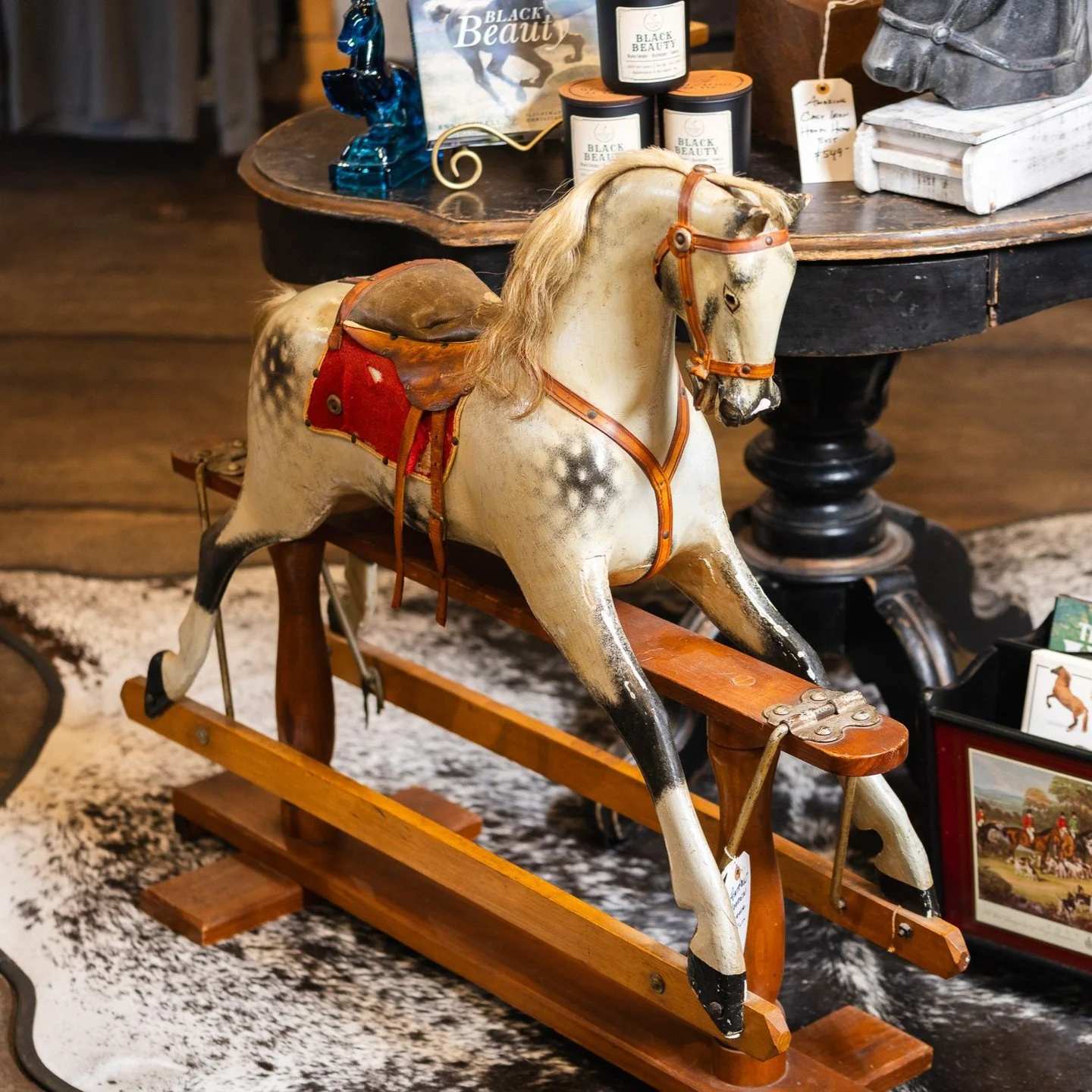 Has she always wanted a pony for Christmas? This antique glider horse is a timeless nod to childhood dreams, handcrafted with Victorian-era charm and finished with a real horsehair mane and tail.