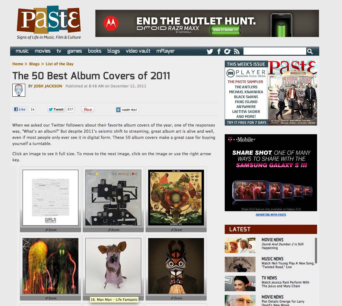 Paste Magazine: The 50 Best Album Covers of 2011 