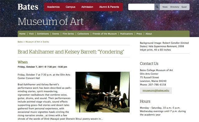 Bates Museum of Art: Brad Kahlhamer and Kelsey Barrett: “Yondering" (October 7, 2011)