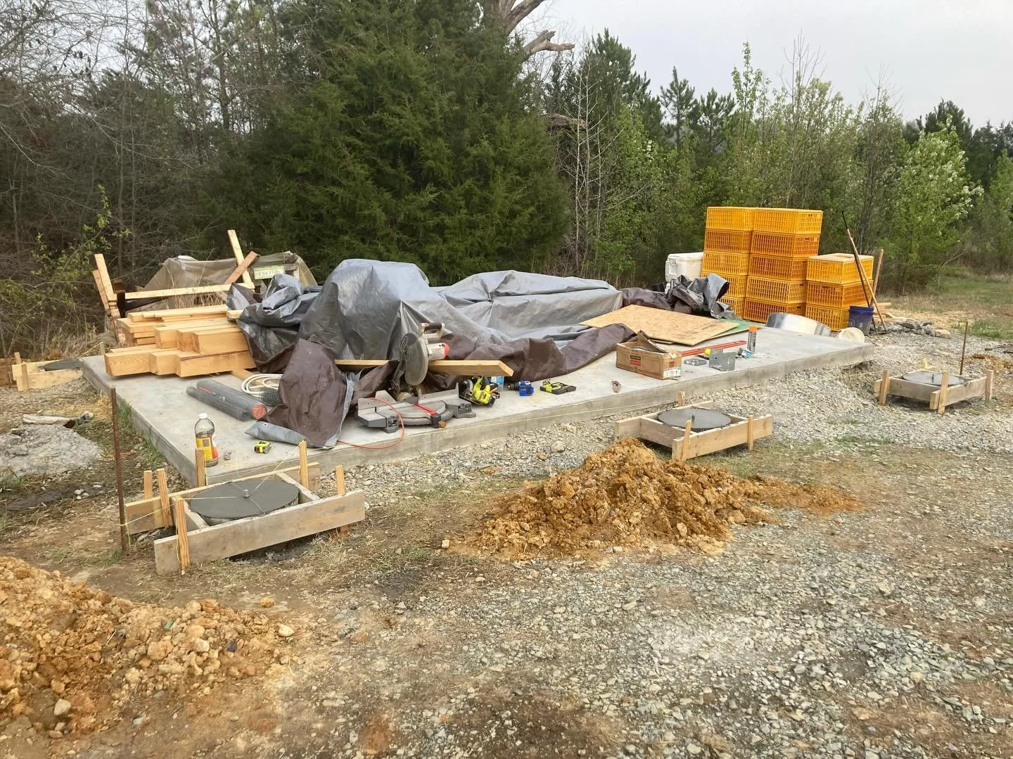In addition to spring bed prep, we&rsquo;ve been working on building a covered poultry processing and feed storage area before we begin slaughtering in mid-April. The slab was poured back in December before the cold really set in. I handmade all of t