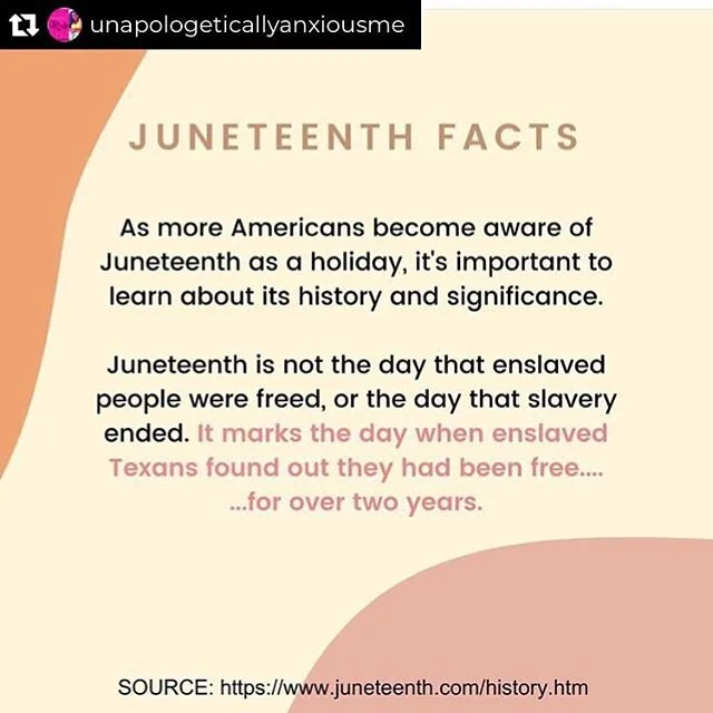 Repost from @unapologeticallyanxiousme
&bull;
#juneteenth is this Friday. Find out why Black Americans are celebrating Juneteenth over #4thofjuly this year and moving forward!✊🏾✊🏻✊✊🏼✊🏽✊🏿#realamericanhistory #decolonizeyourmind #whentheyseeus #al