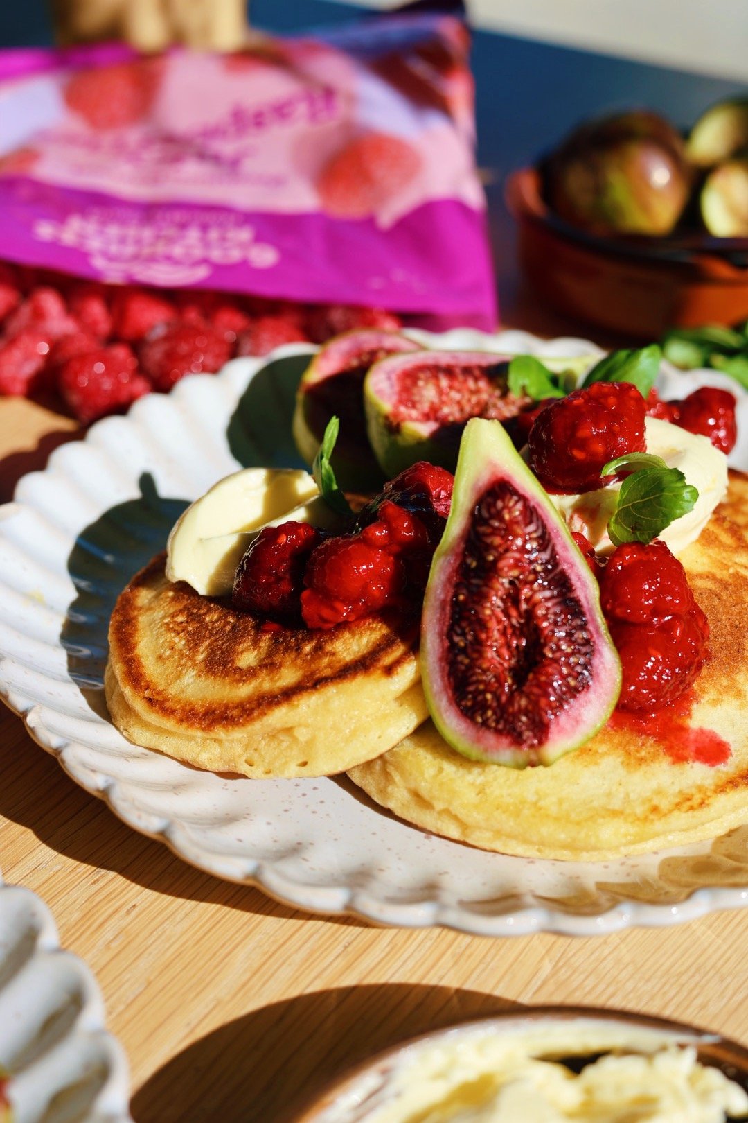 Ricotta Pancakes with Salted Honey Butter + Raspberry Compote