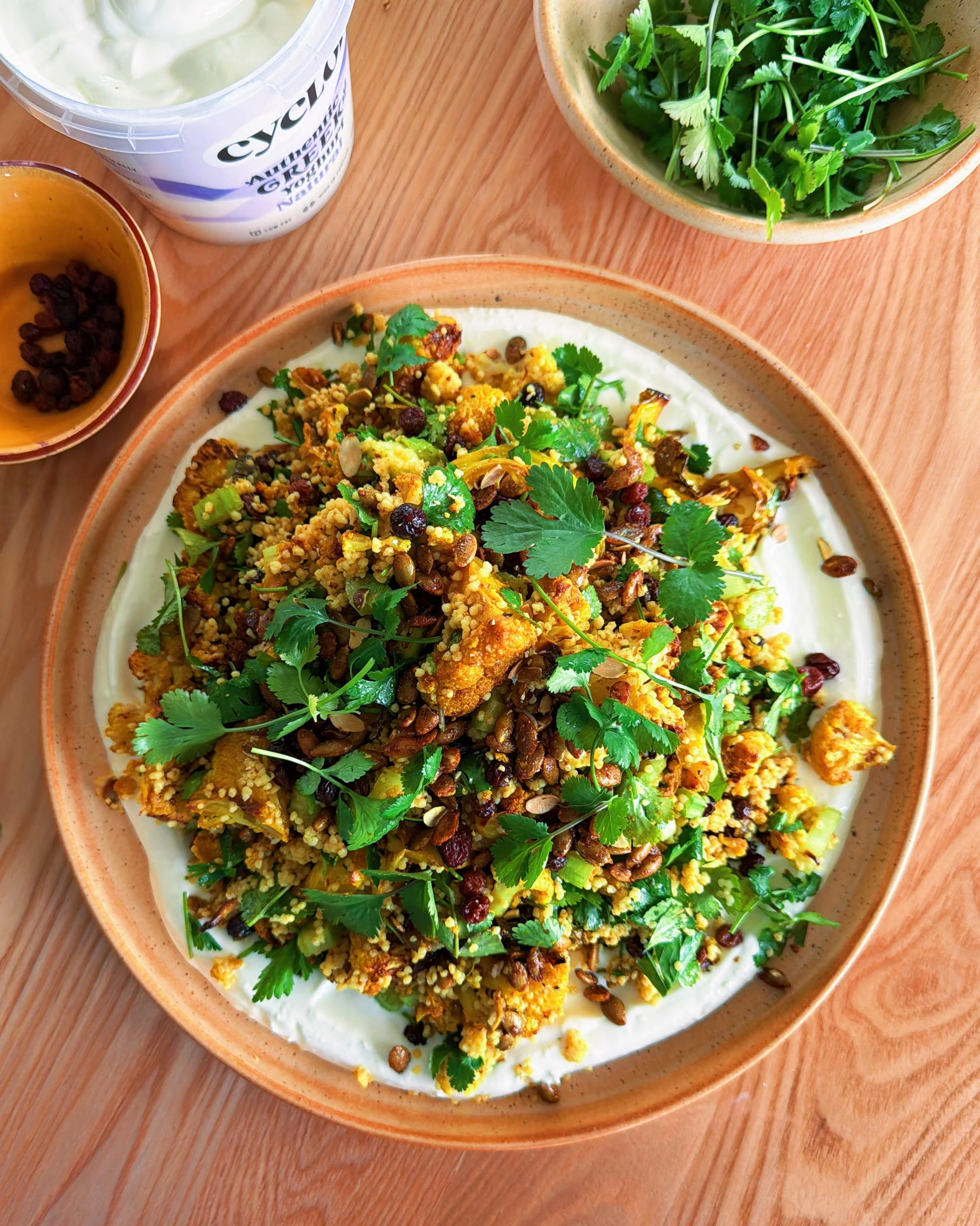 Curried Cauliflower &amp; Bulgur Salad with Garlic Yoghurt
