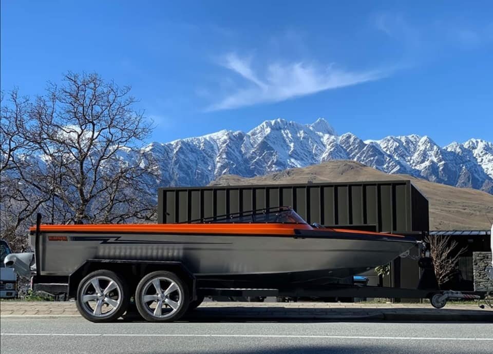 An orange and carbon detail jet boat deck created for Edgecraft