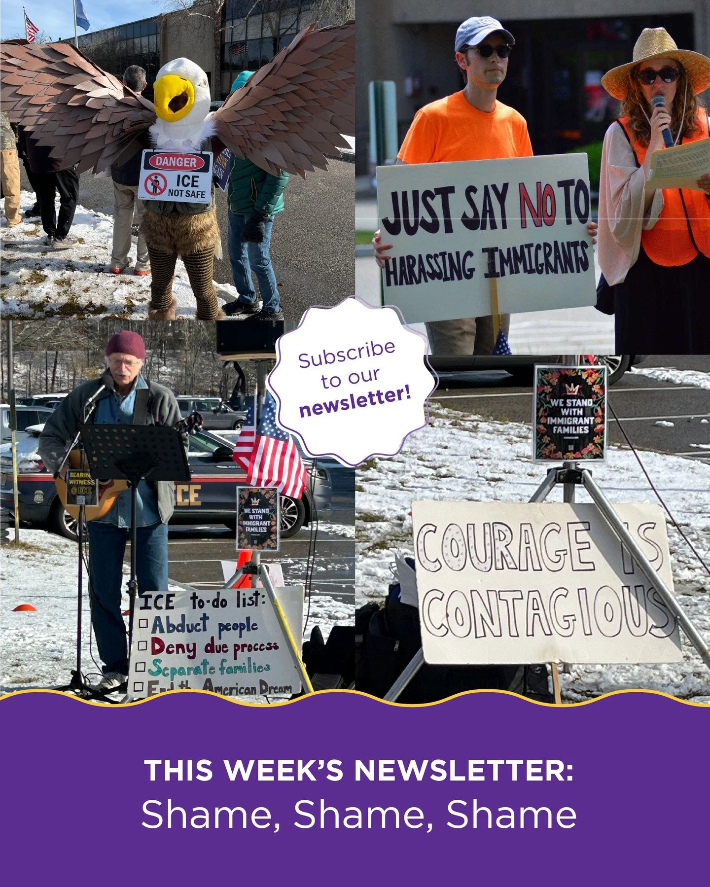 Our latest newsletter Shame, Shame, Shame is live! This week, we spotlight the heartbreaking conditions faced by immigrants detained by ICE. The lack of beds, scarce food and medical care, constant lights, and no privacy, and why showing up and speak