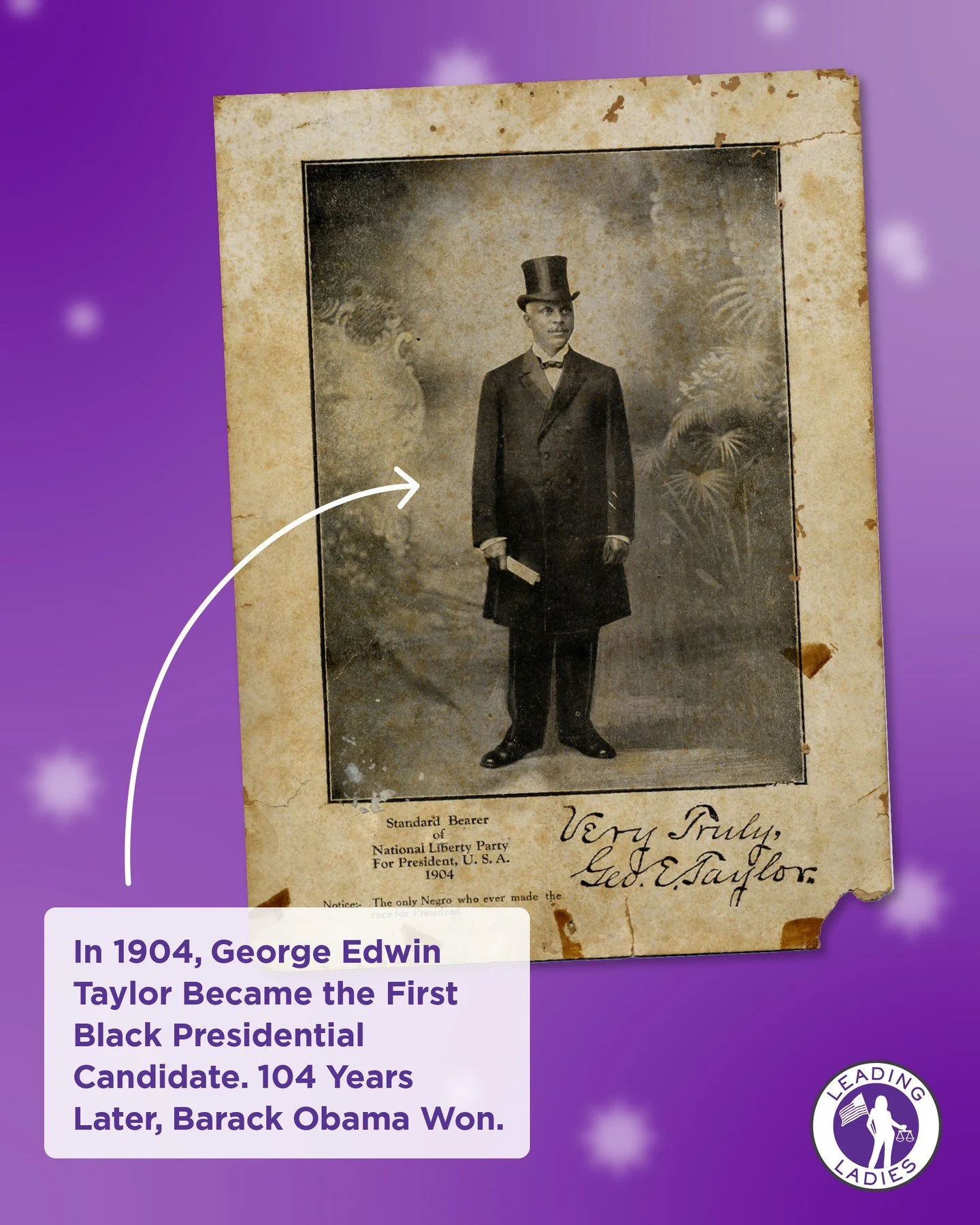 George Edwin Taylor doesn't show up in most history books. But in 1904, he became the first African American to run for president as the nominee of a national political party.⁠
⁠
He ran on the National Negro Liberty Party ticket&mdash;a party created