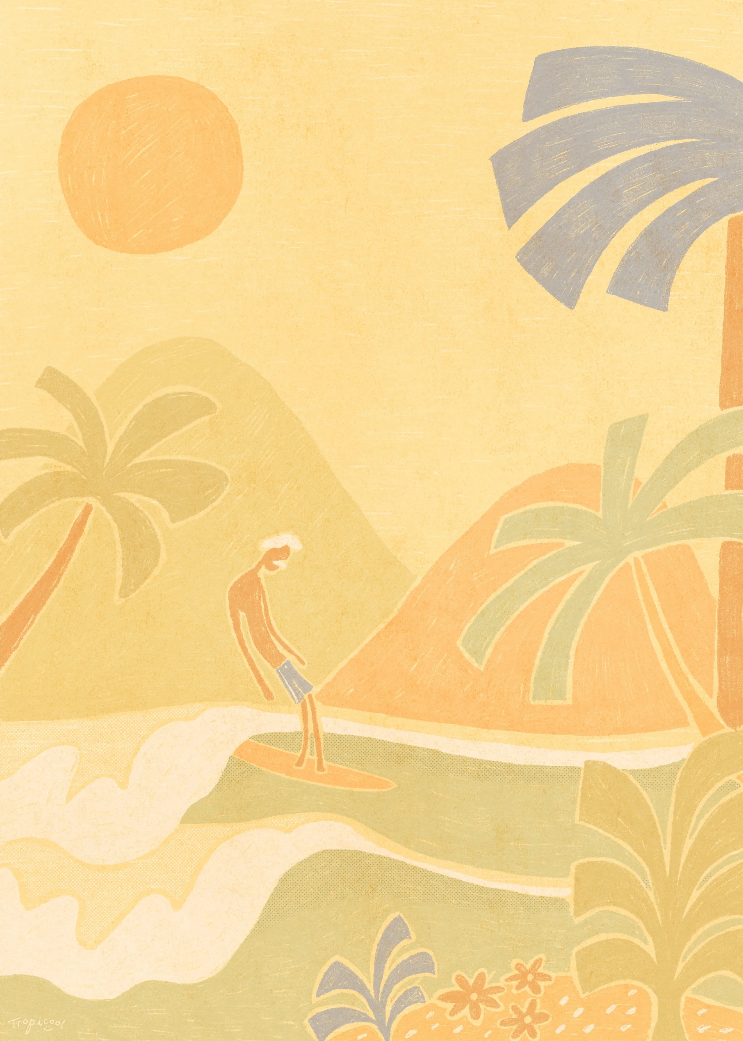 Tropical surf print of my favourite wave in indonesia.