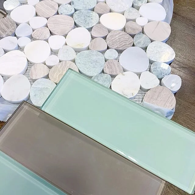 Bathroom tile options! Loving the sea foam green 🌊