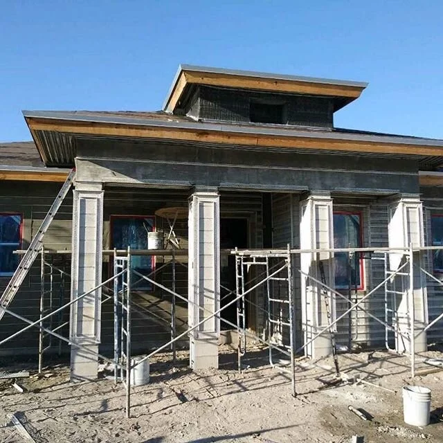 House update: 🏠 finishing up stucco siding. We decided to go with stucco siding because of it's ability to withstand high winds. 
It&rsquo;s also a better choice for energy efficiency and pays for itself over time.