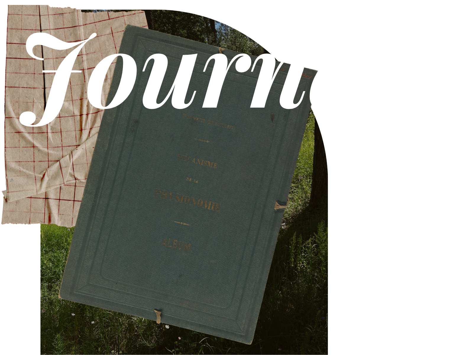 Green vintage journal on a background of crumpled grid paper