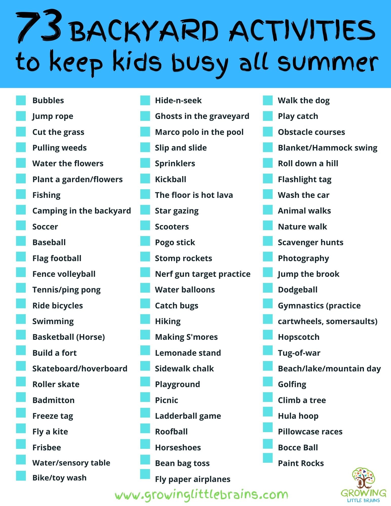 73 Backyard Activities To Keep Kids Busy All Summer Printable 