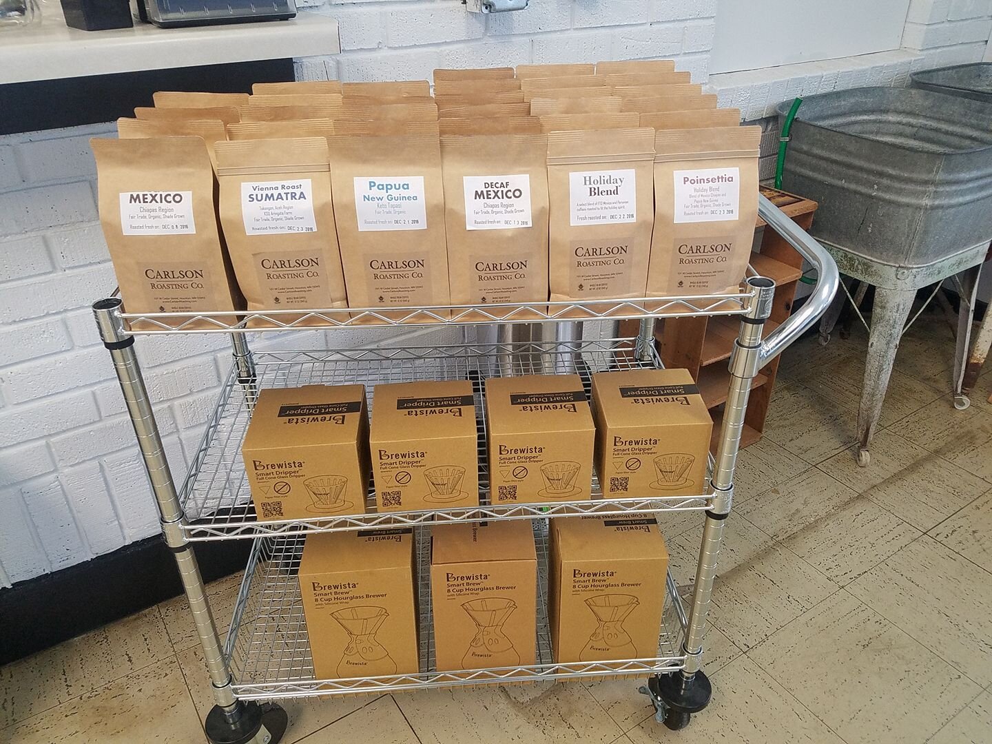 cart of bags of coffee