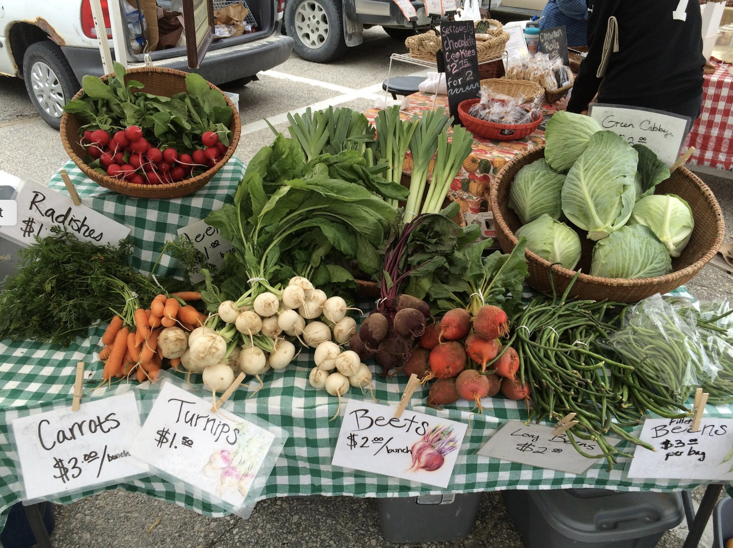 vegetables arranged on table at farmers market
