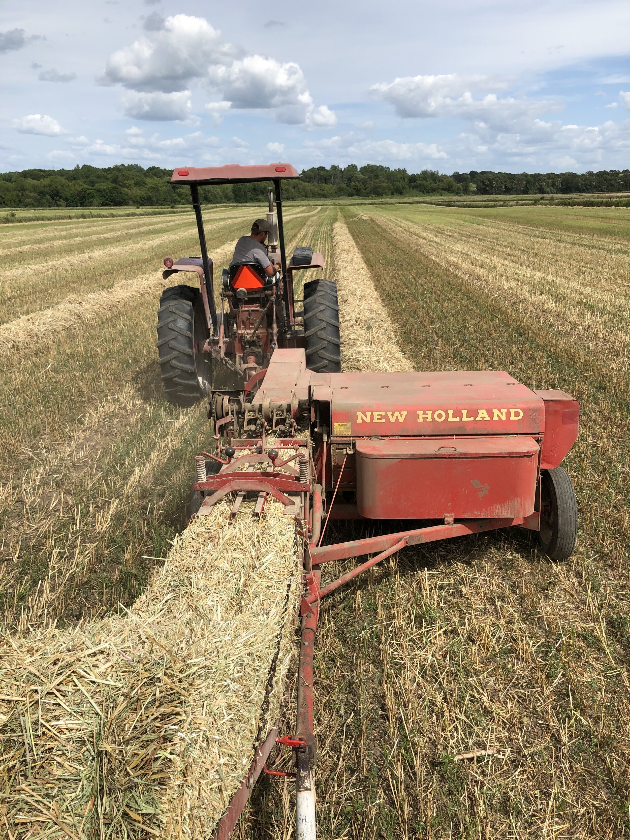 Tractor baling straw