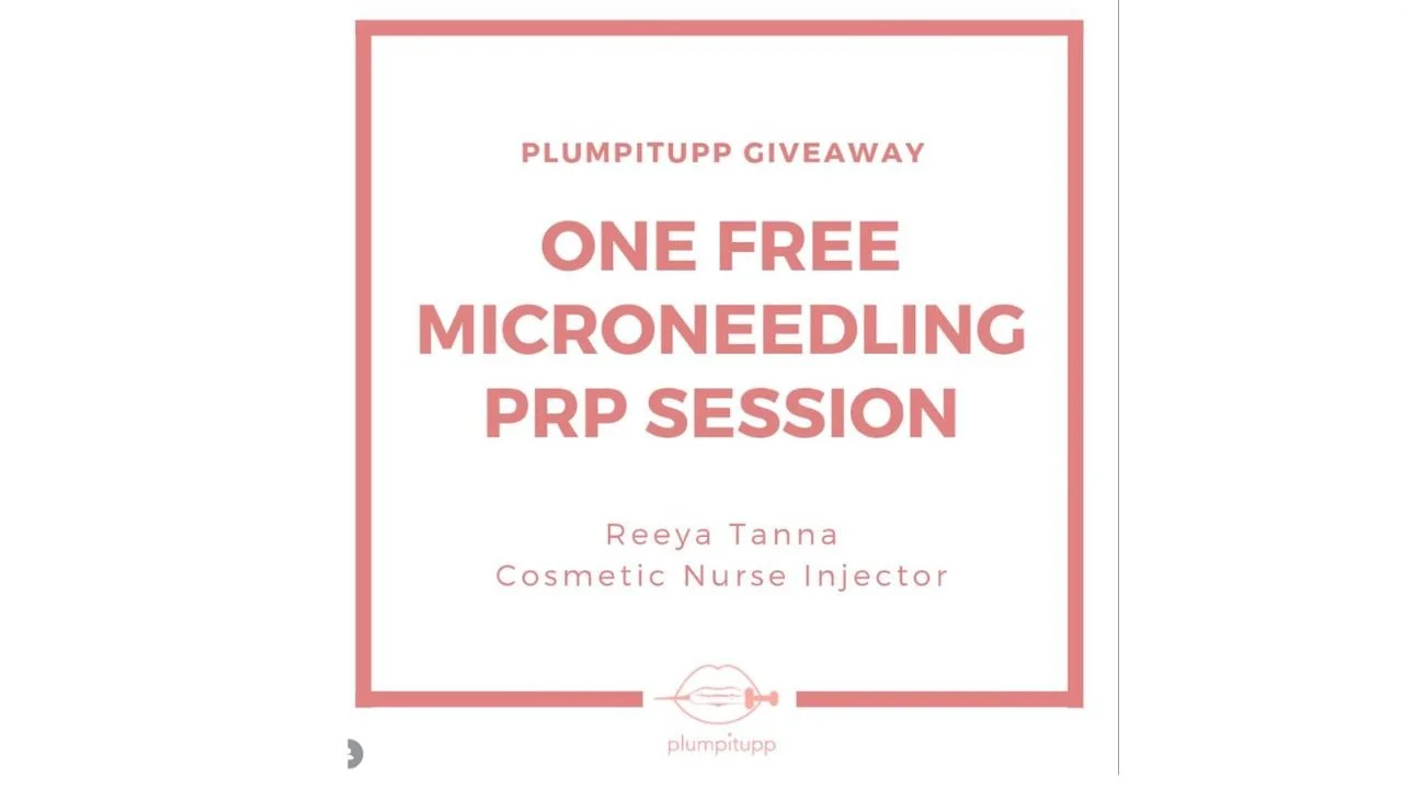Plumpitupp giveaway graphic for free microneedling PRP session