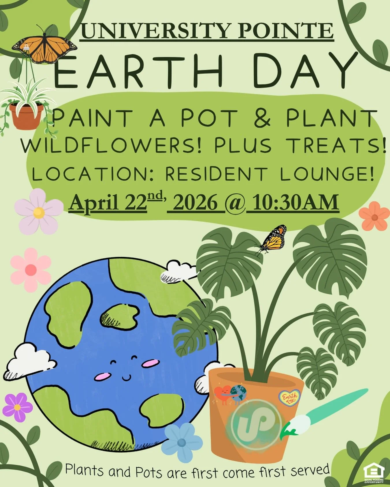 🦋🌍Residents! On Earth Day, Stop by the Resident Lounge, Wednesday April 22nd, 2026 starting @ 10:30am for wildflower seed planting and painting! We will have all the materials needed to grow your own wildflowers + plus snacks and treats will be ava