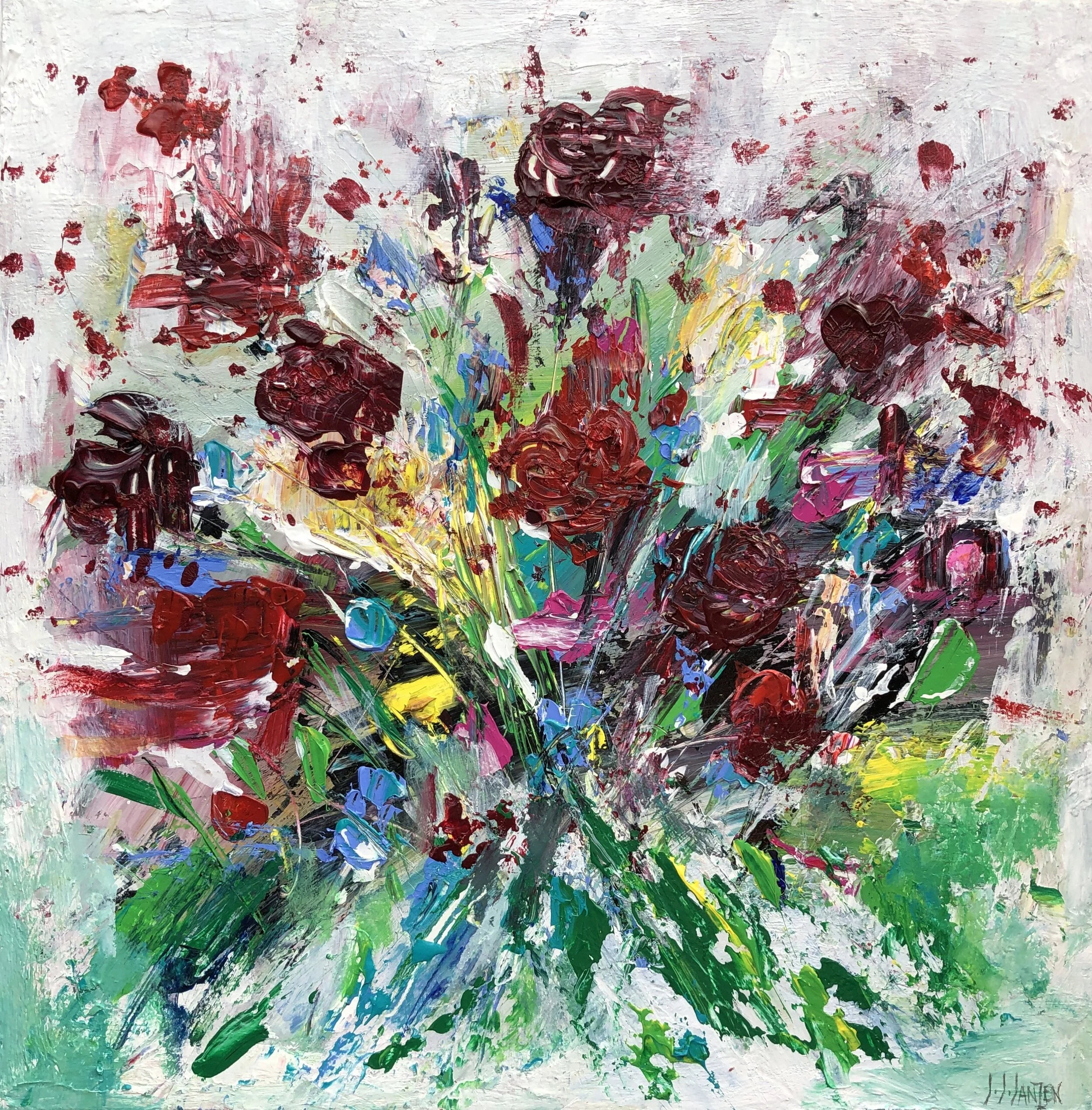 Jennifer Janzen Floral Surprise acrylic painting 12x12