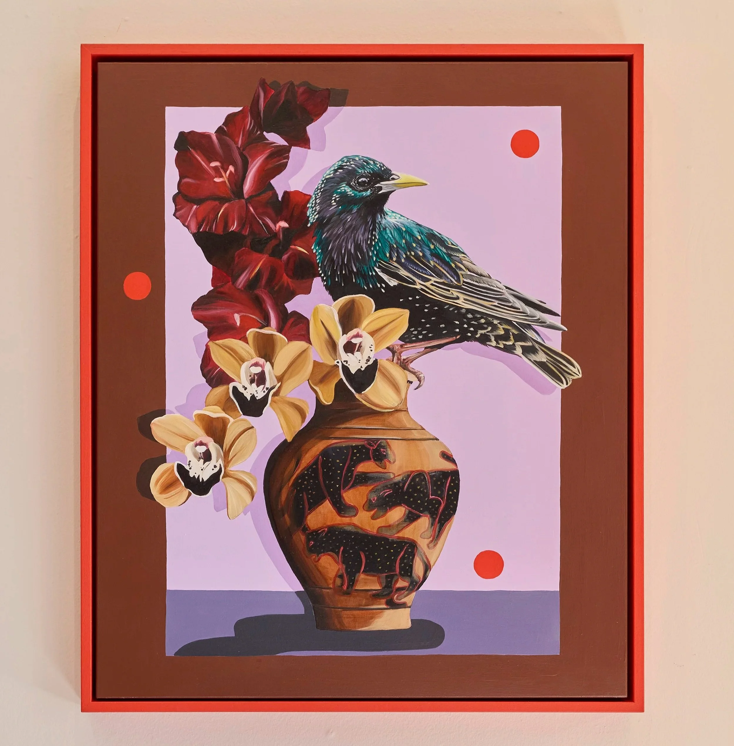 Bright in the night dark, by Melanie Caple
oil and acrylic on timber panel, framed in Victorian ash, 2025, 60 x 50cm, $1,500
