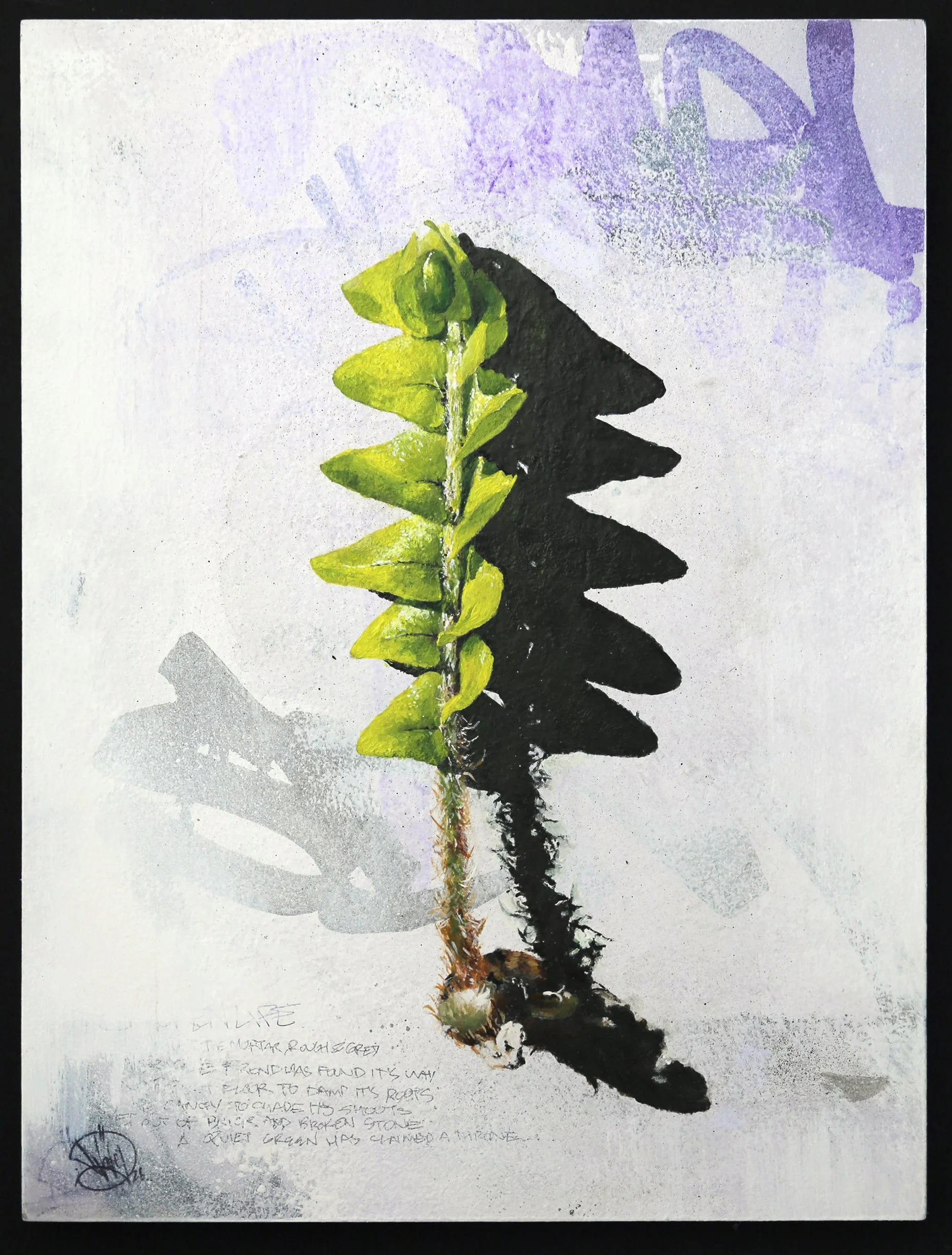 JIMMY DVATE,
Bracken Life, 2026,
Acrylic primer, Marker ink, Acrylic lacquer,
40 x 30cm,
 $650