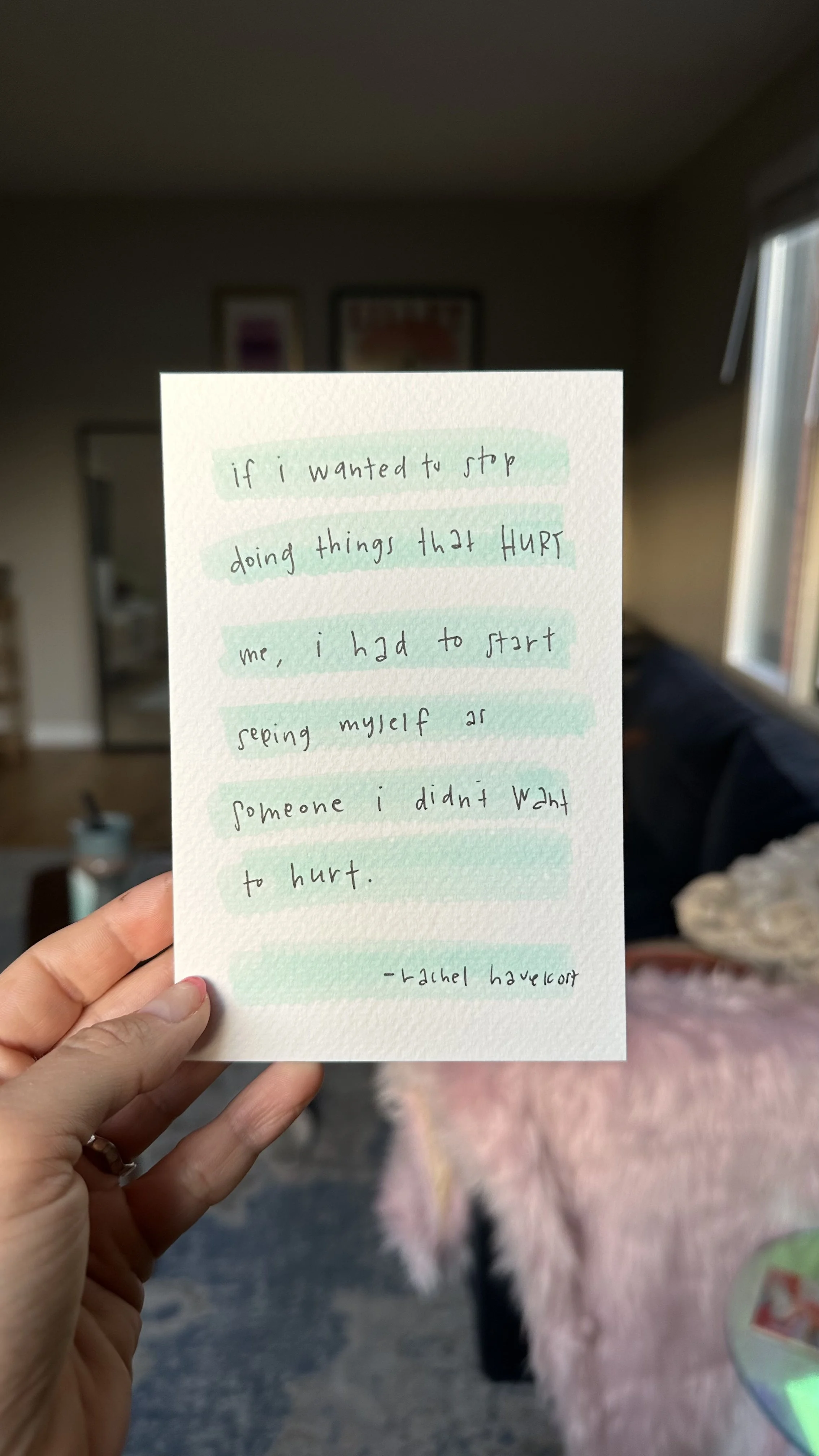 “Hurt No More” handwritten notecard